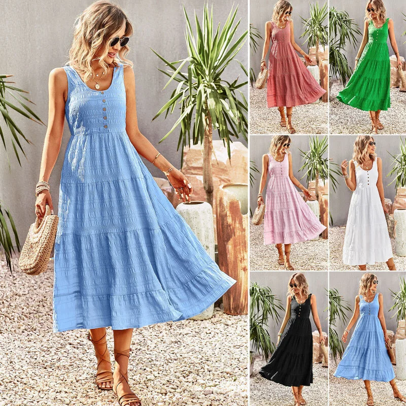 Spring and Summer Elegant A-line Spaghetti Strap U-neck Dress Spring unclassified dresses