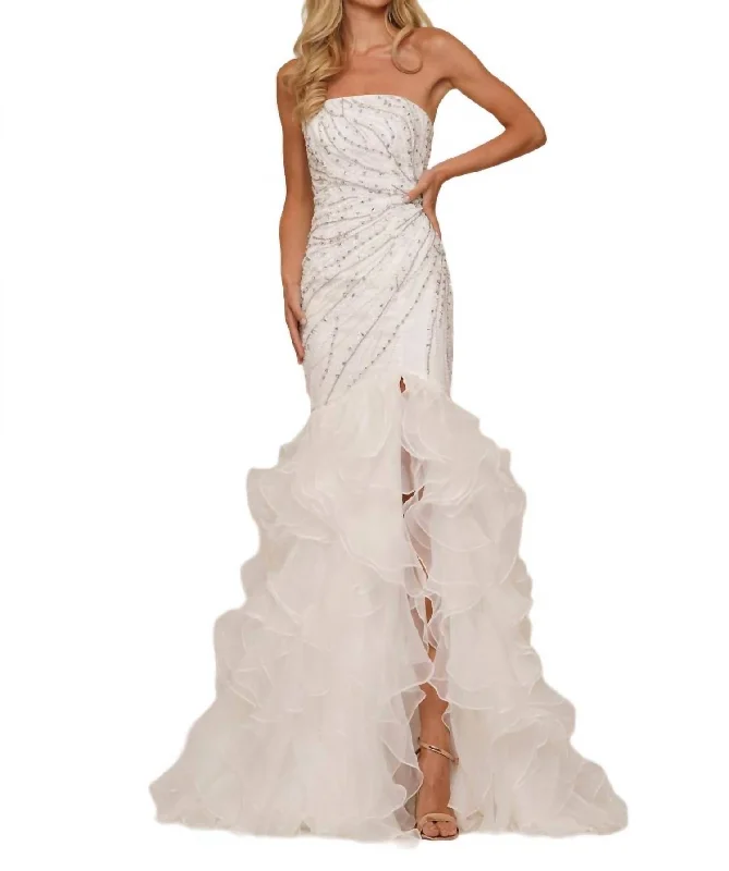 Strapless Beaded Mermaid Gown In Off White Boho unclassified dresses