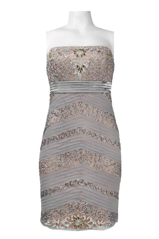 Strapless Embroidered & Beaded Dress In Platinum Boho unclassified dresses