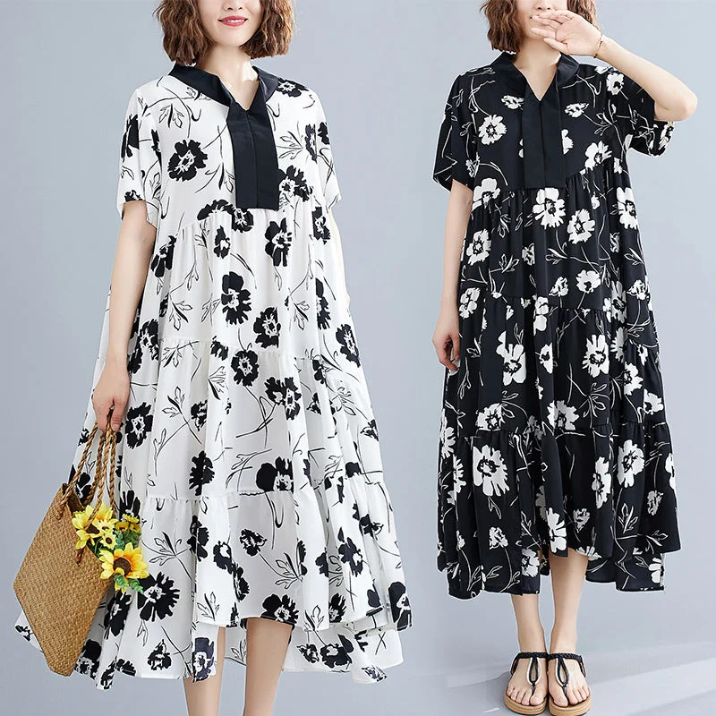 Summer Literary Plant Print Loose Slimming Chiffon Dress Vintage unclassified dresses