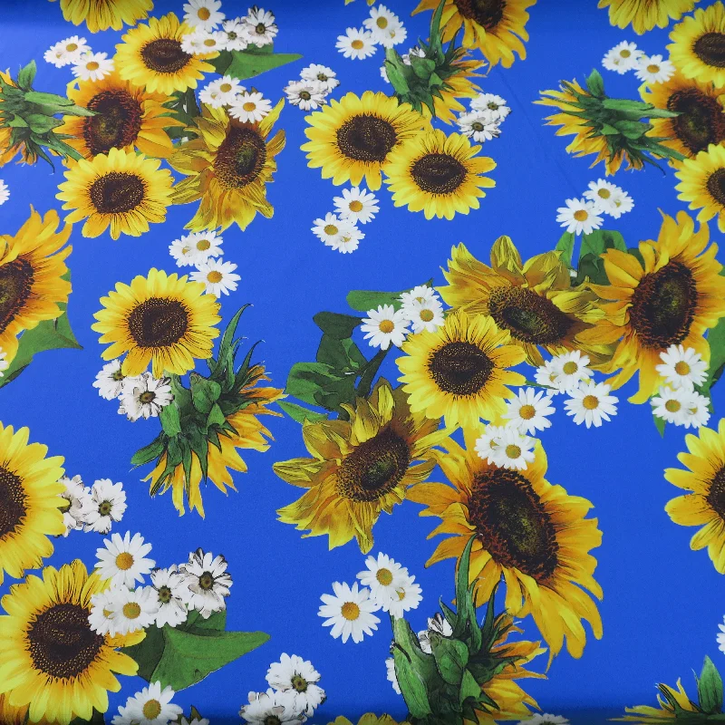 Sunflower and Daisy on Blue Ground Printed Silk Charmeuse Boho unclassified dresses