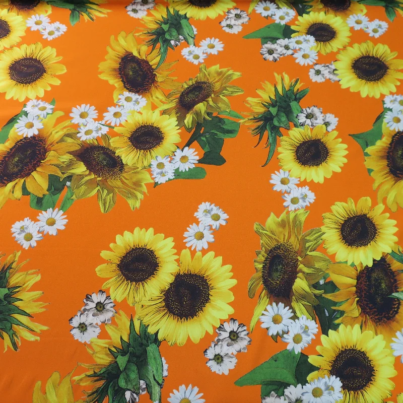 Sunflower and Daisy on Orange Ground Printed Silk Charmeuse Backless unclassified dresses