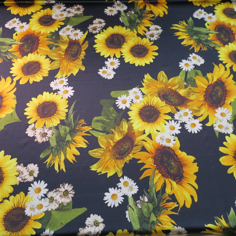 Sunflower and Daisy Printed on Black Ground Silk Charmeuse Long unclassified dresses