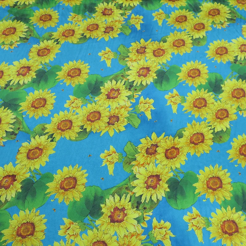 Sunflowers Teal Ground Printed  Silk Charmeuse Silk unclassified dresses