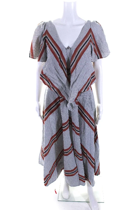 Tanya Taylor Womens Striped V Neck A Line Lonna Dress Multicolored Beaded unclassified dresses