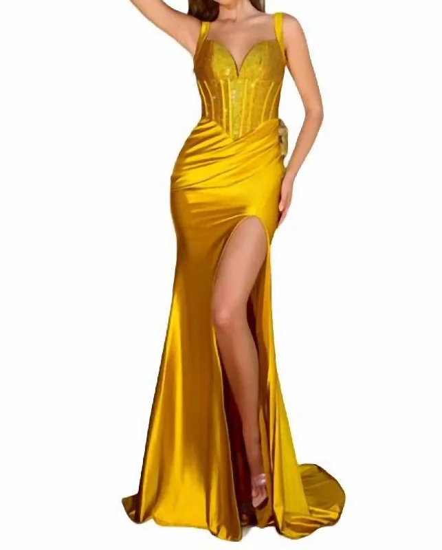 Thigh-High Slit Prom Dress In Yellow Plus size unclassified dresses