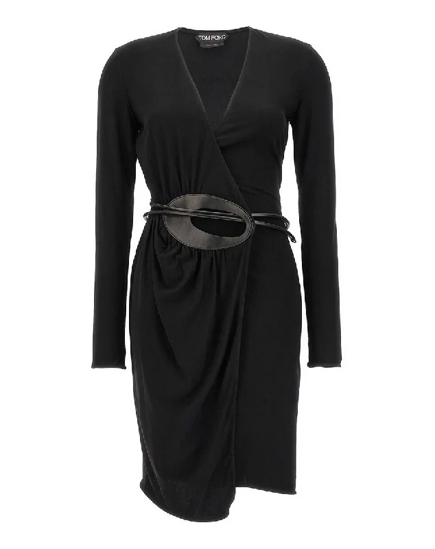 Tom Ford Womens Leather Jersey Dress In Black Minimalist unclassified dresses