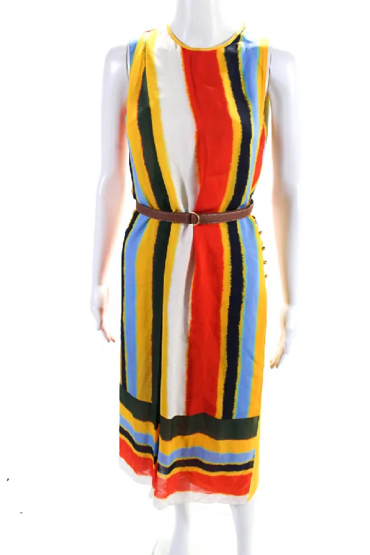 Tory Burch Womens Striped Chiffon Bettina Dress Balloon Stripe Multicolor Minimalist unclassified dresses