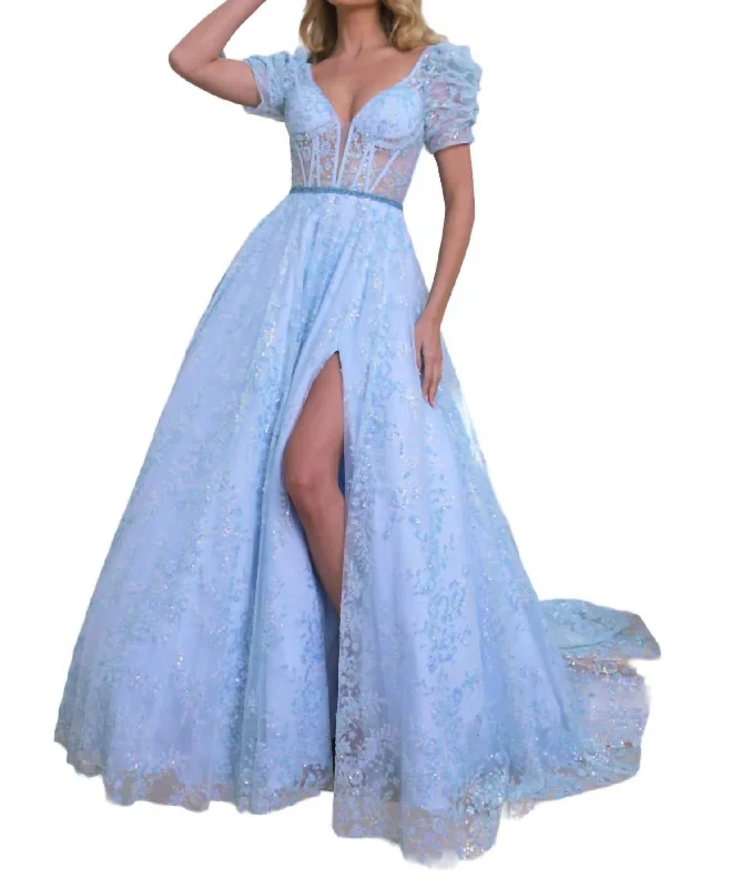 Twinkling A-Line Gown In Light Blue Floral unclassified dresses