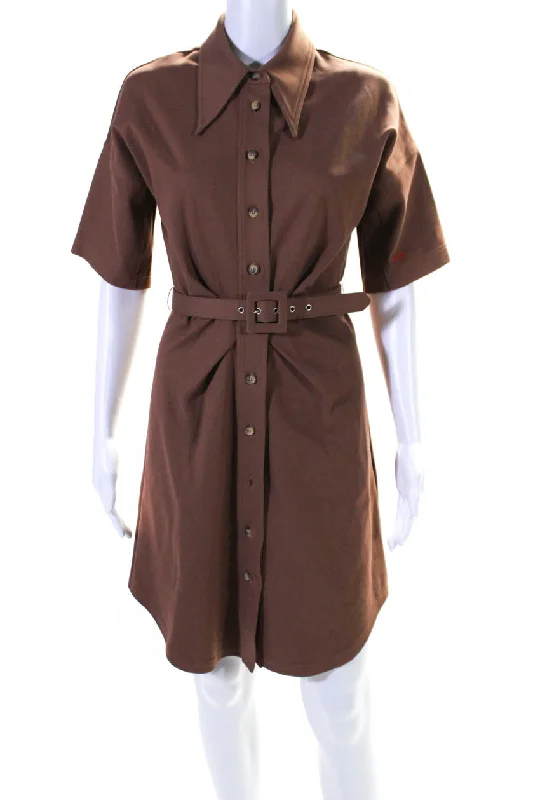 Victoria Beckham Womens Button Front Collared Belted Dress Brown Sexy unclassified dresses