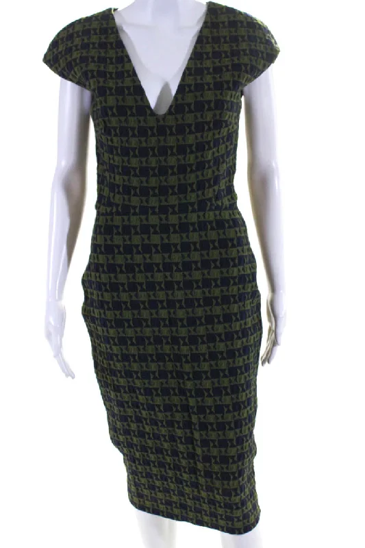 Victoria Beckham Womens Textured Sleeveless V-Neck Sheath Dress Green Bodycon unclassified dresses