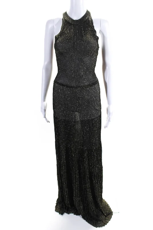 Vionnet Womens Black and Gold Knit Gown Black Ruffled unclassified dresses