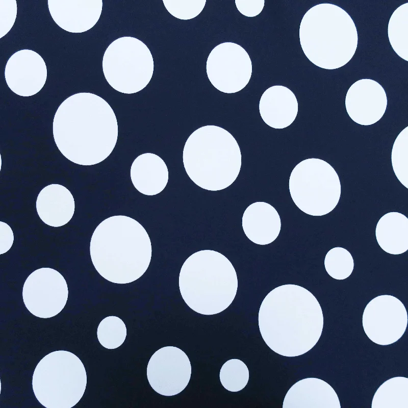 White Circles on Navy Printed Polyester Crepe Casual chic unclassified dresses