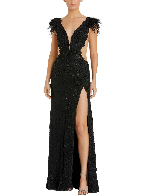 Womens Feathers Illusion Evening Dress Best-selling unclassified dresses