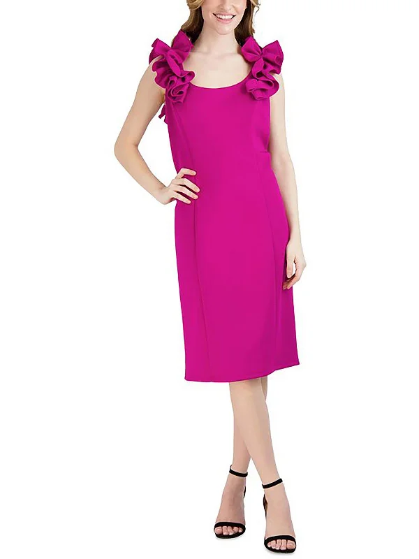 Womens Knit Ruffled Sheath Dress Silk unclassified dresses