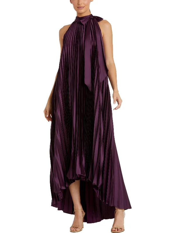 Womens Satin Pleated Evening Dress Halter unclassified dresses