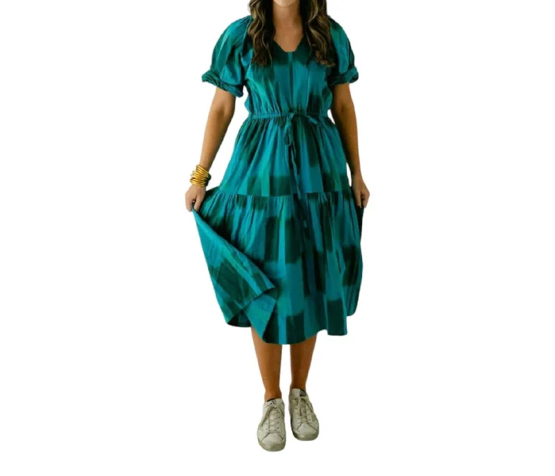 Wyfr St. Barth's Midi Dress In Turquoise Ikat Stylish Pleated Skirt