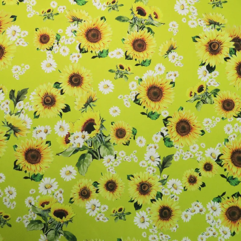 Yellow Sunflowers on Yellow Background Printed Polyester Mikado Fabric Everyday wear unclassified dresses