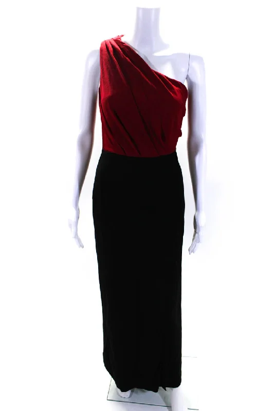 Yigal Azrouel Womens Colorblock Pleated One Shoulder Zipped Gown Red Smocked unclassified dresses