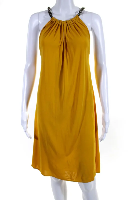 Yigal Azrouel Womens Matte Jersey Halter Sleeveless Shift Dress Yellow Stretchy unclassified dresses