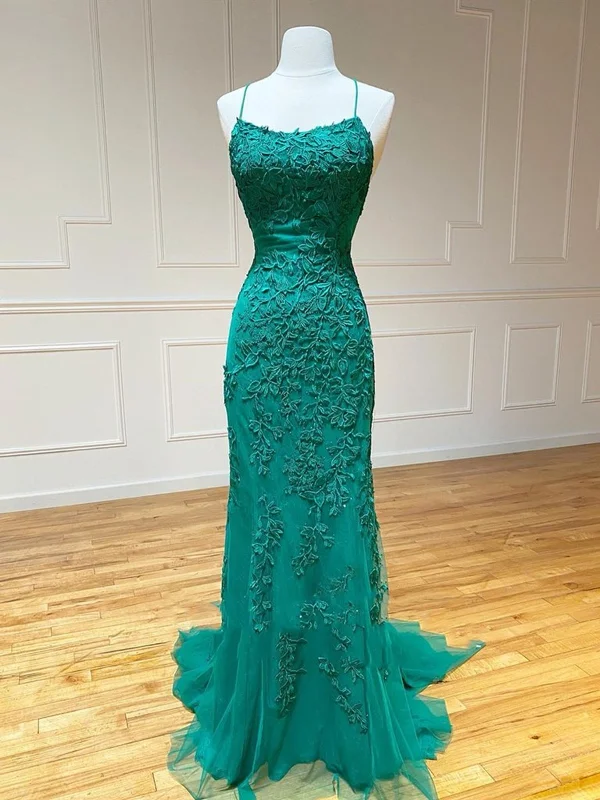 Backless Green Lace Mermaid Prom Dresses, Open Back Mermaid Lace Formal Evening Dresses,DS3075 Lace Party Dress