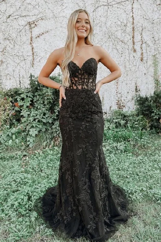 Black lace long prom dress mermaid evening dress，DS3168 Lace Cocktail Dress