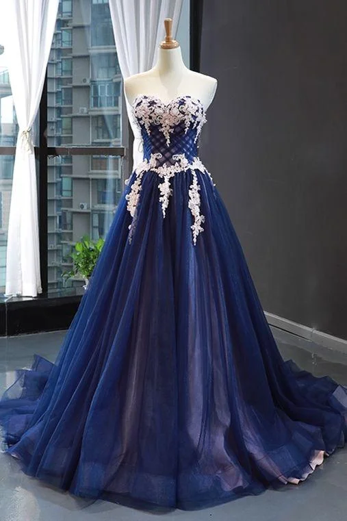 Gorgeous Prom Dresses Sweetheart Navy Blue Evening Long Dresses Lace Appliques Womens Dresses,DS4255 Bohemian Lace Dress