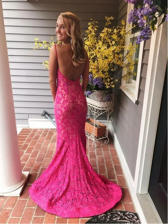 Pink Lace Prom Dresses, Mermaid Long Prom Dresses, Pretty Prom Dresses,DS4083 Lace Bridesmaid Gown