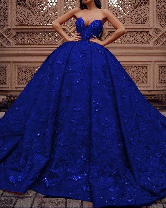 royal blue lace prom dresses ball gown sweetheart corset,DS4354 Elegant Lace Design