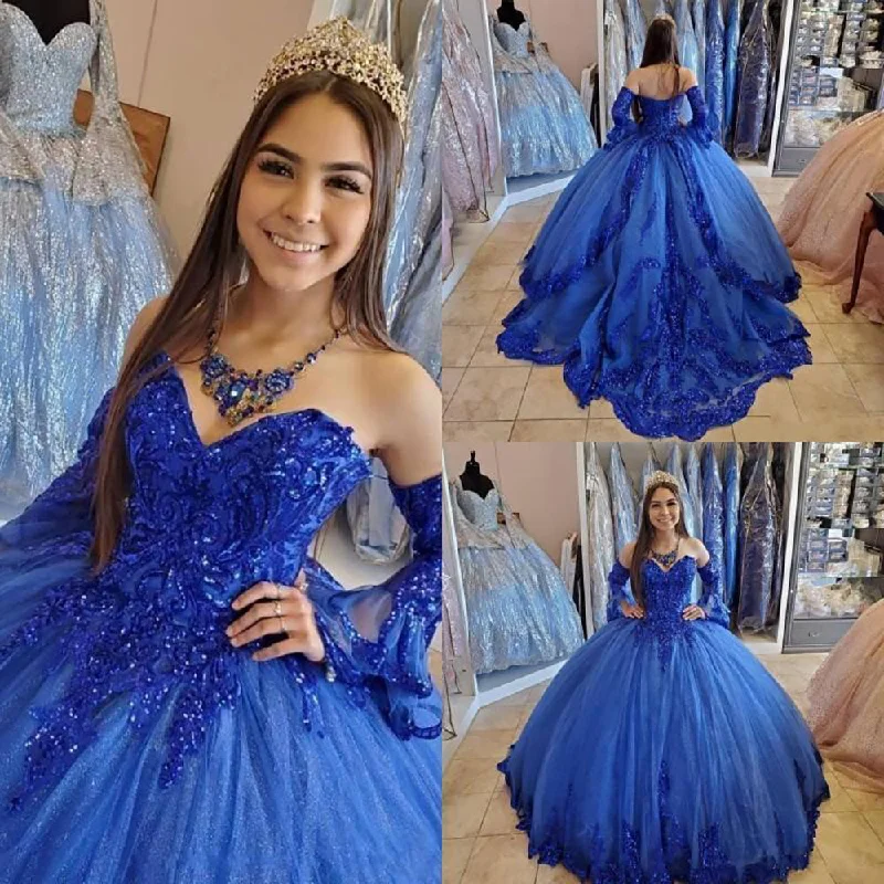 Royal Blue Princess Quinceanera Dresses 2020 Lace Applique Beaded Sweetheart Lace-up Corset Back Sweet 16 Dresses evening Dress,DS4415 Lace Evening Gown