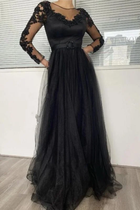 Sexy Black Long Sleeves Prom Dress Lace Evening Gowns,DS3731 Lace Maxi Dress